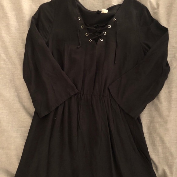 Black cinched waist dress with lace up detail - Picture 1 of 1